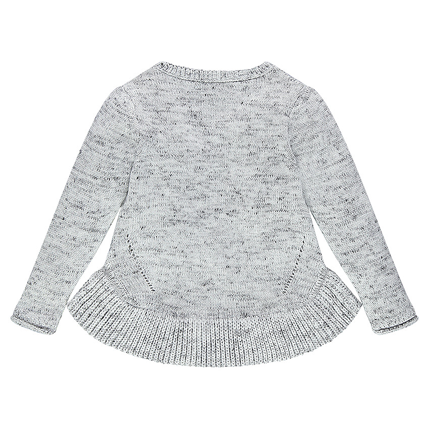 Pull en tricot chiné avec coquelicot brodé 