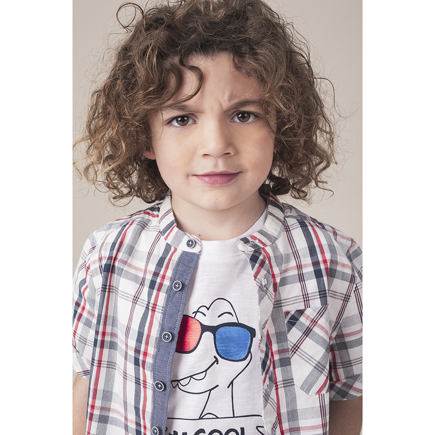 Chemise à carreaux et poche col mao 