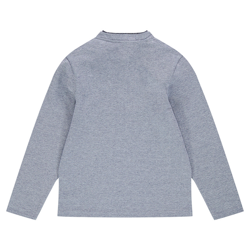 Junior - Polo manches longues en jersey avec col fantaisie et inscriptions printées 