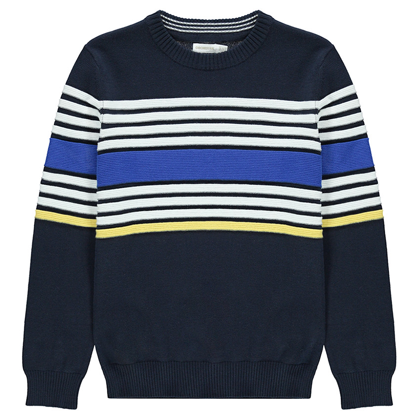 Junior - Pull en tricot avec bandes contrastées en jacquard 