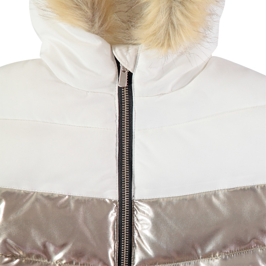 Doudoune à capuche doublée sherpa à bande effet métallisé 