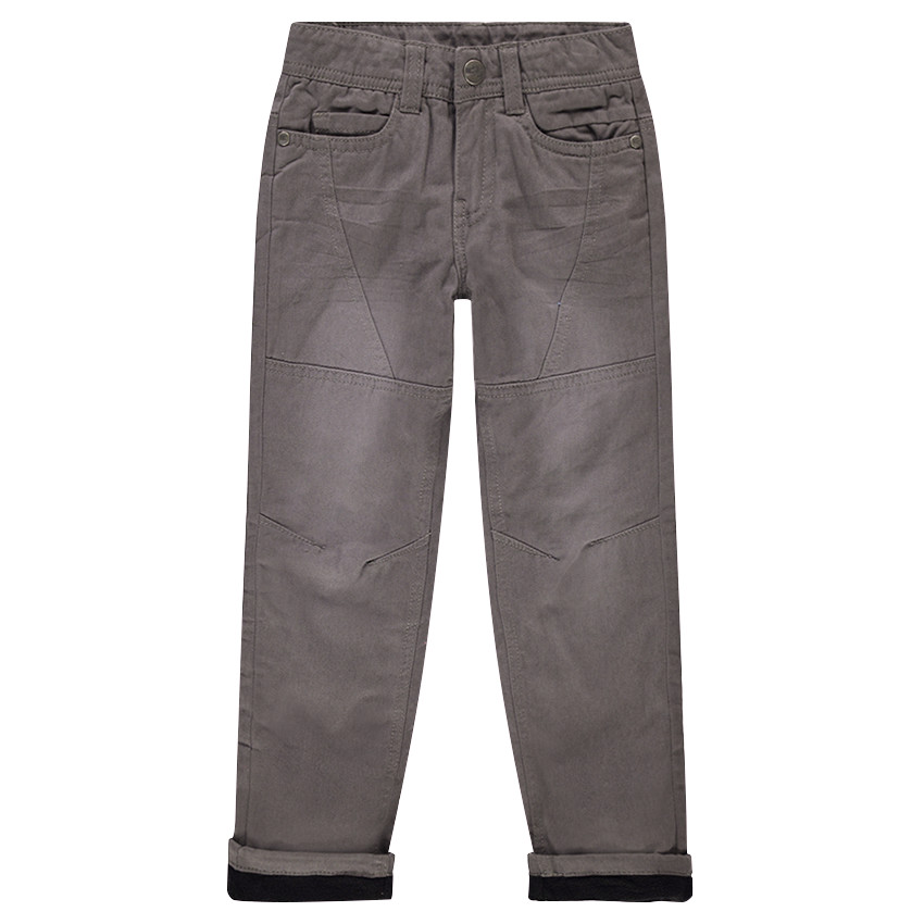 Pantalon droit en popeline de coton doublé micropolaire 