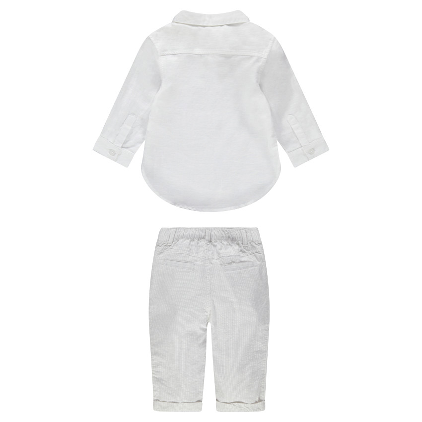 Ensemble avec chemise manches longues unie et pantalon rayé 