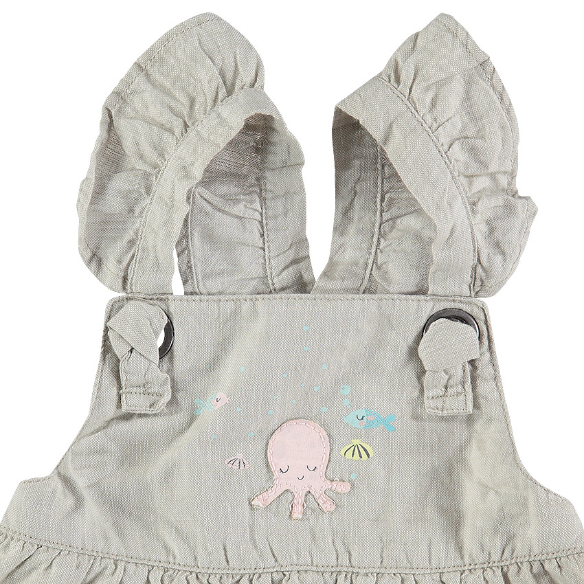 Robe à bretelles volantées avec pieuvre patchée et poches 