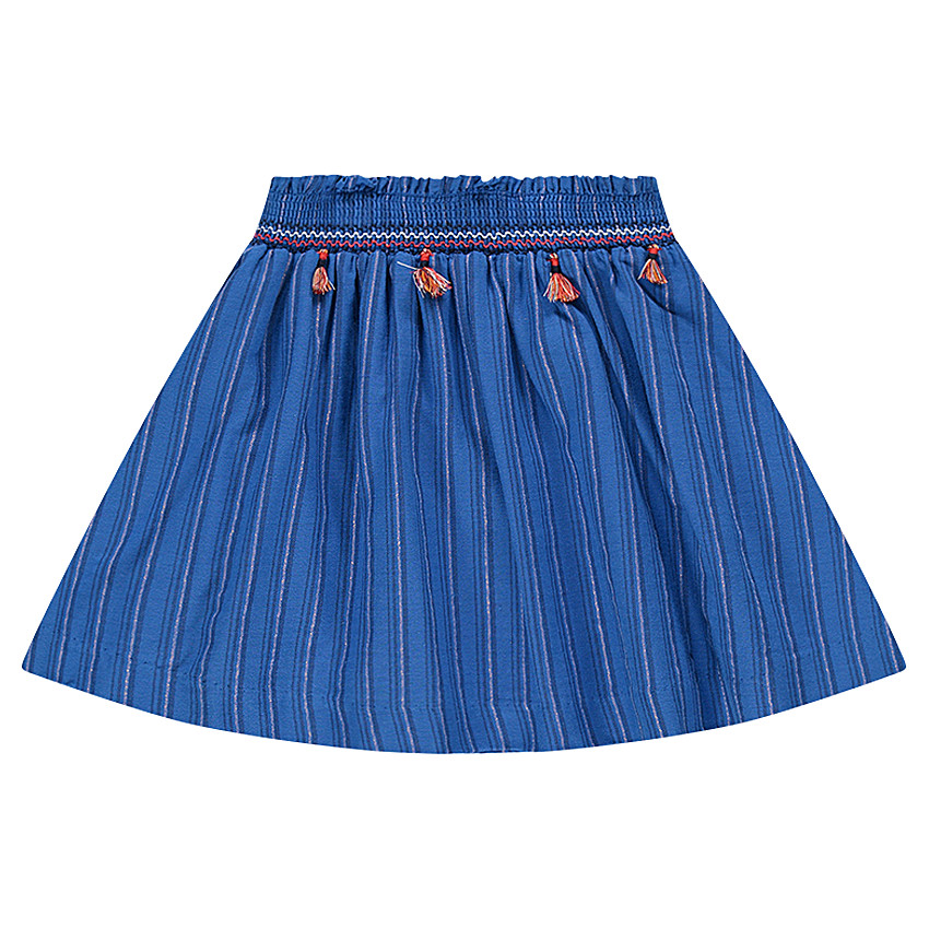 Jupe patineuse rayée avec pompons et broderies 