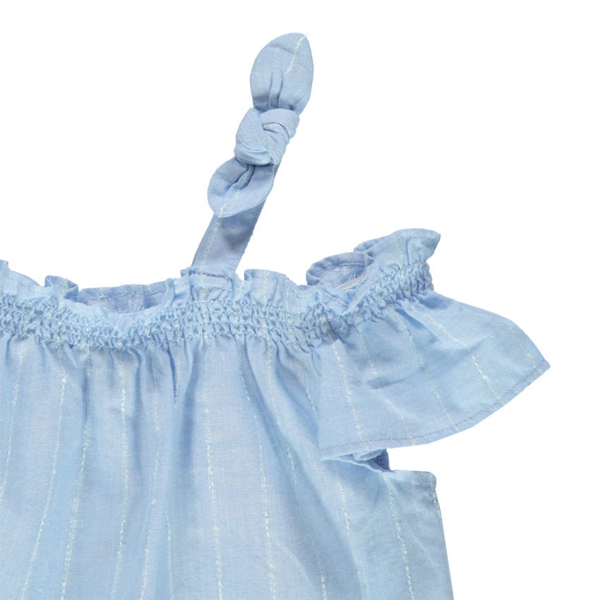 Top en voile volanté et fines rayures brillantes 