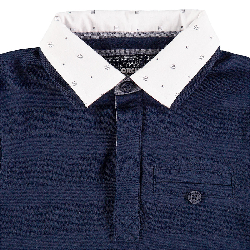 Polo manches longues avec jeux de mailles style rayures et double col 