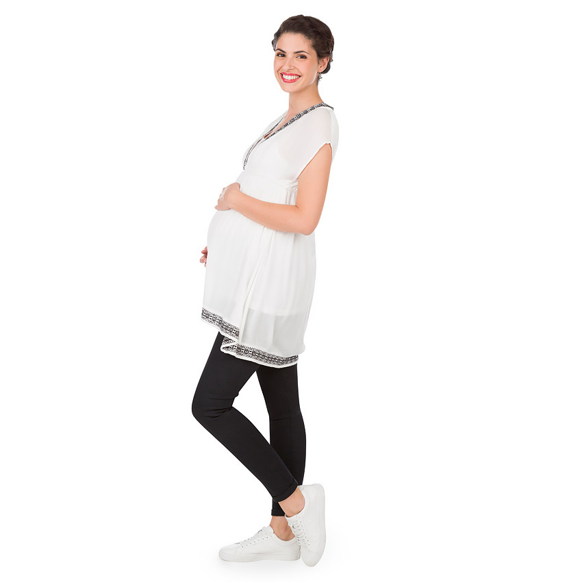 Tunique manches courtes en crêpe avec détails style ikat 
