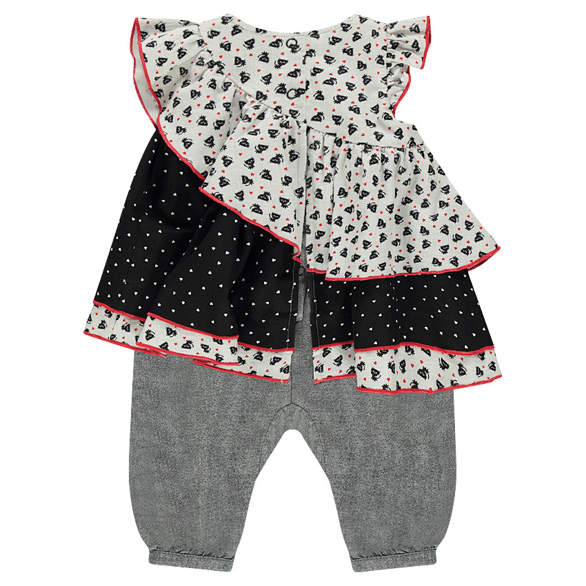 Combinaison longue à volants imprimés effet 2 en 1 