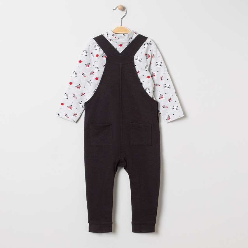 Ensemble avec t-shirt imprimé ratons laveurs et salopette 