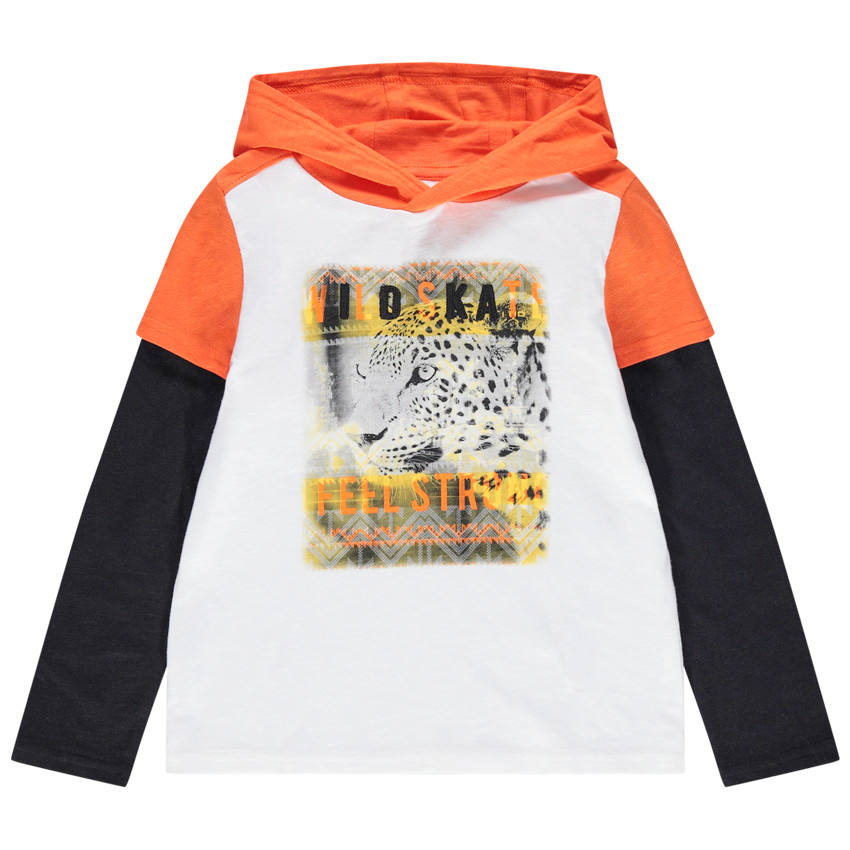 T-shirt manches longues à capuche print léopard 