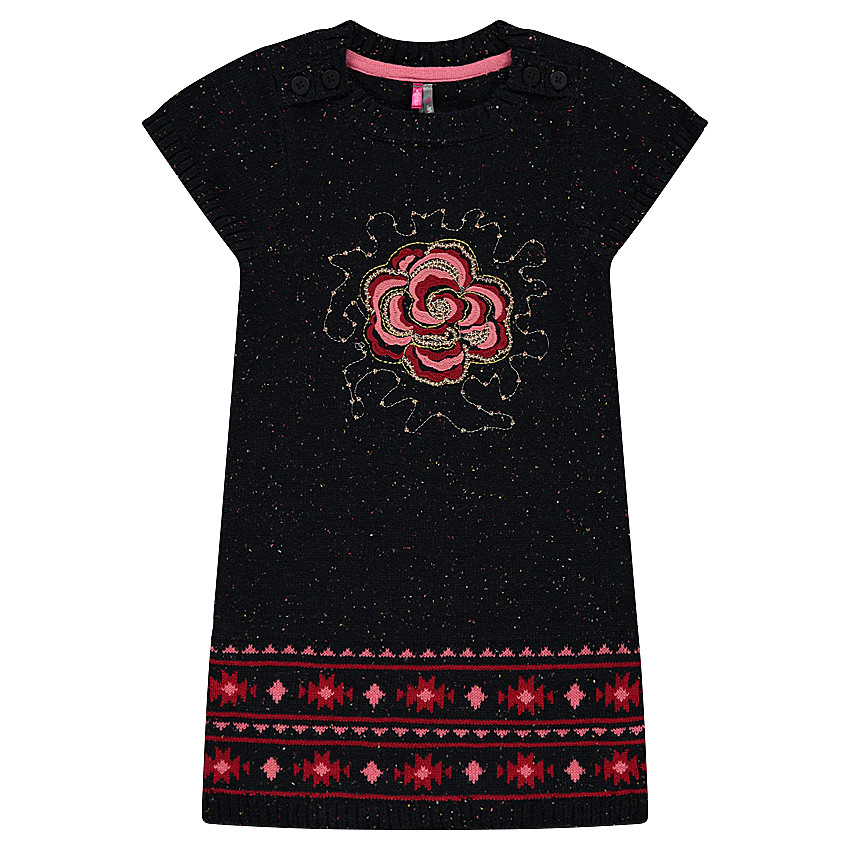 Robe manches courtes en tricot avec fleur brodée 