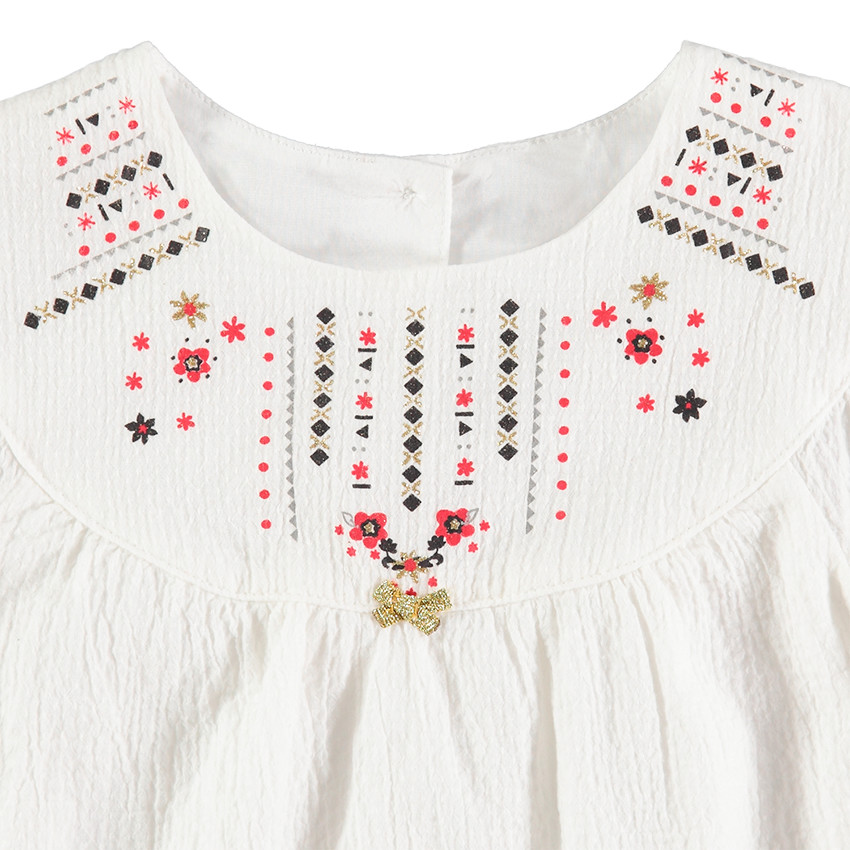 Tunique en coton fantaisie avec broderies et motifs printés 