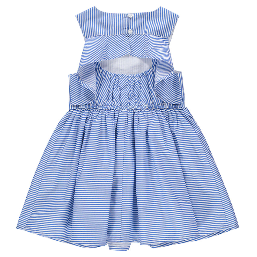 Robe manches courtes à fines rayures et dos ajouré 