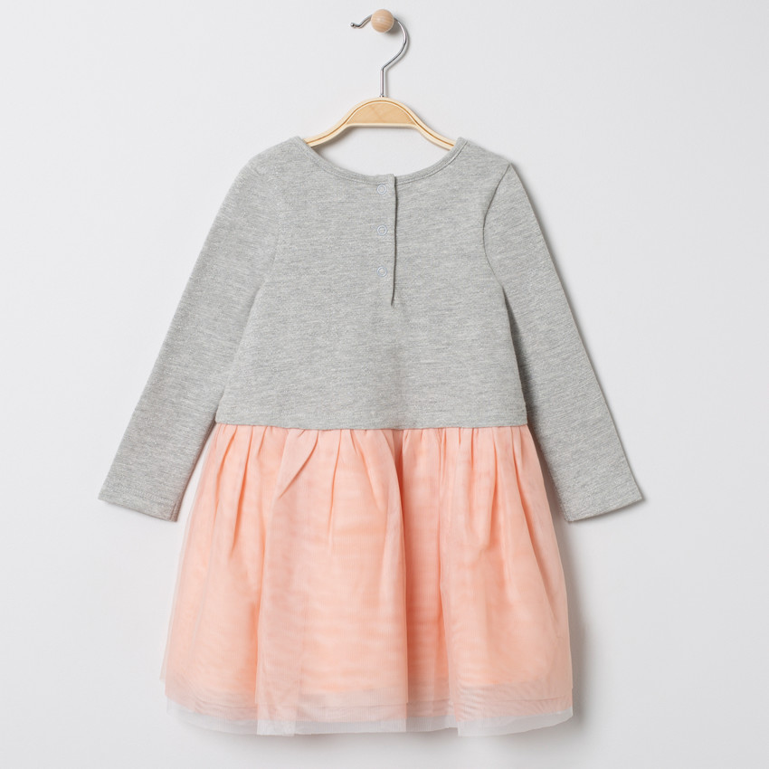 Robe manches longues bi-matière effet 2 en 1 print princesse 