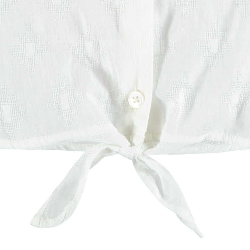 Chemise manches longues à motif jacquard et broderies florales 