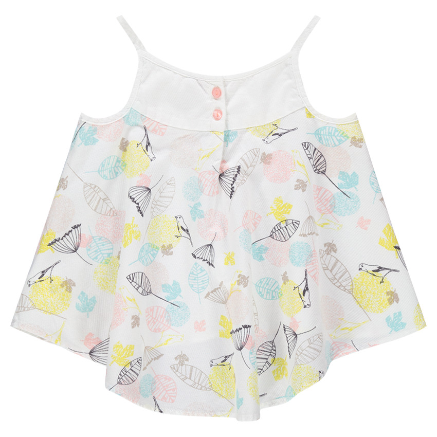 Top à fines bretelles avec motif végétal et pompons 