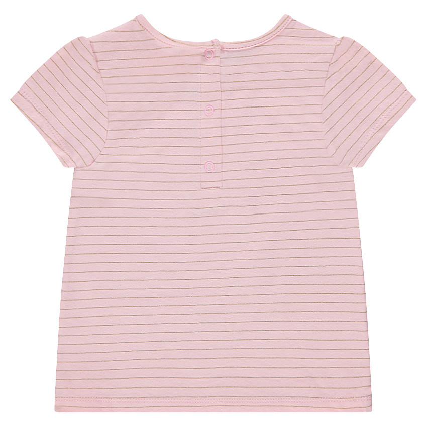 Tee-shirt manches courtes à fines rayures dorées et broderie 