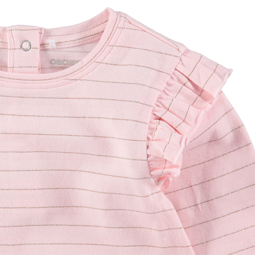 Tee-shirt manches longues en jersey à fines rayures dorées 