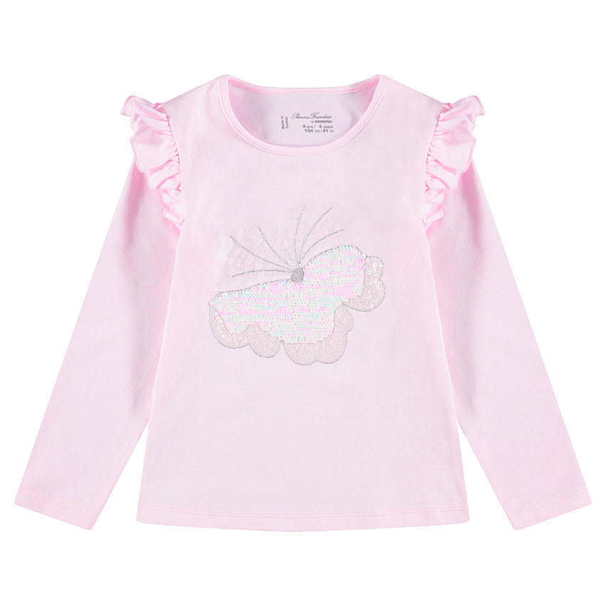 Tee-shirt manches longues en jersey avec fleur en sequins iridescents 