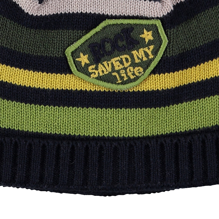 Bonnet en tricot avec rayures en jacquard et pompon 