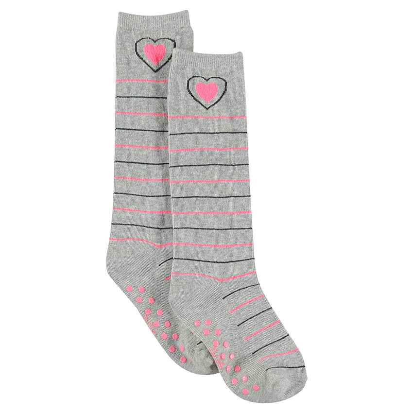 Chaussettes montantes rayées avec print coeur antidérapantes 