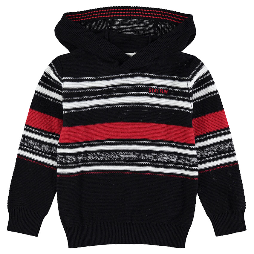 Pull à capuche en tricot avec rayures contrastées 