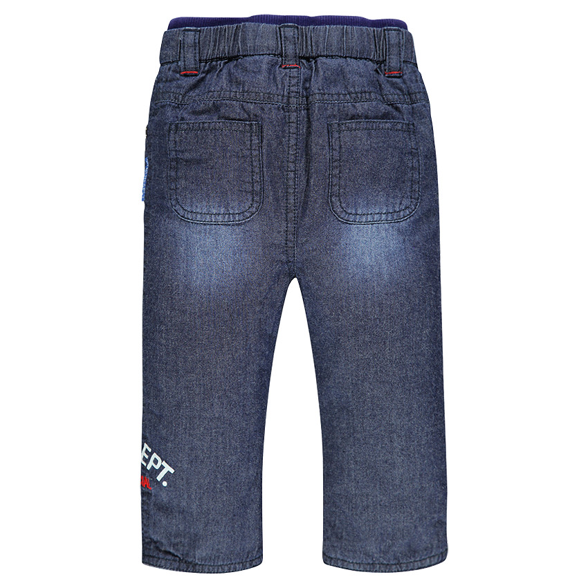 Jeans effet used doublé jersey avec print fantaisie 