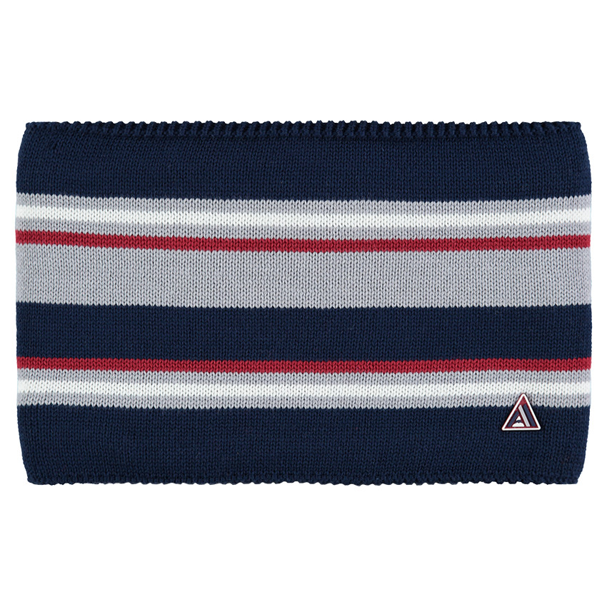 Snood en tricot à rayures jacquard avec doublure en sherpa et badge en gomme 