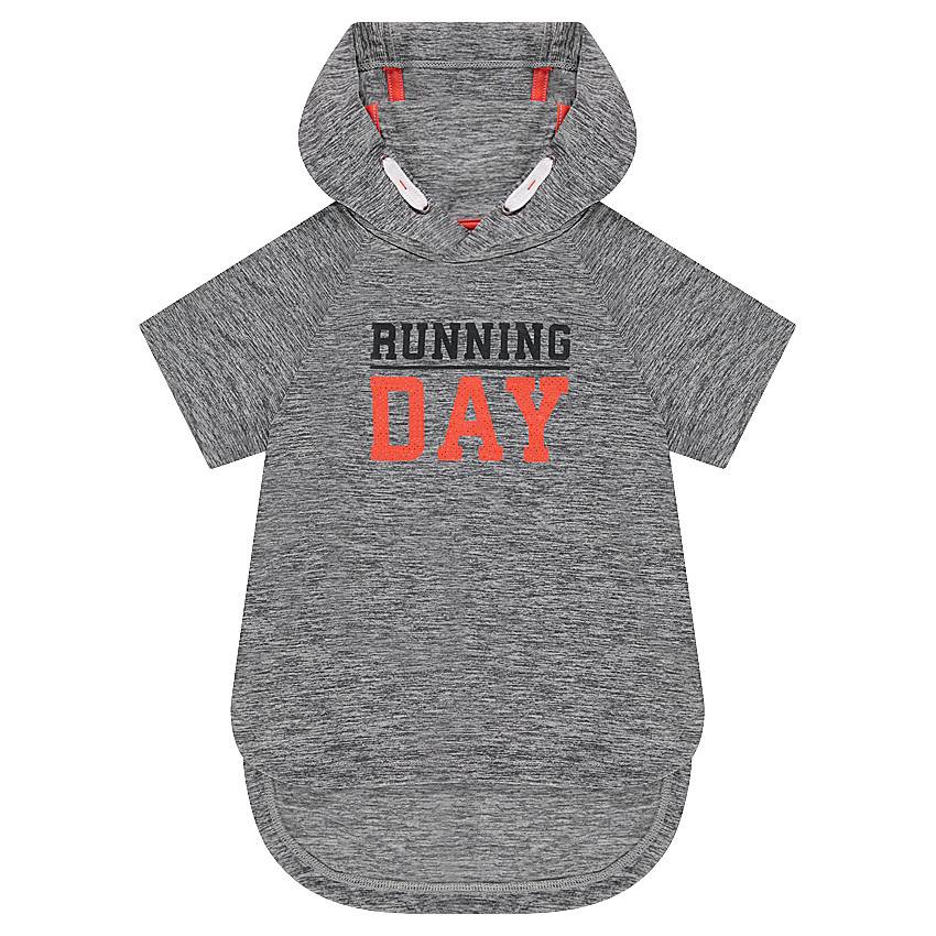 Tee-shirt manches courtes à capuche avec inscription effet mesh sur le devant 