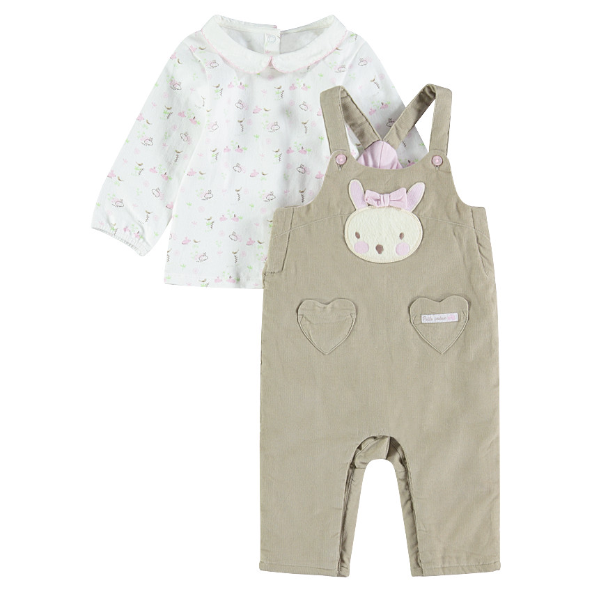 Ensemble salopette en velours côtelé avec tee-shirt imprimé lapins 