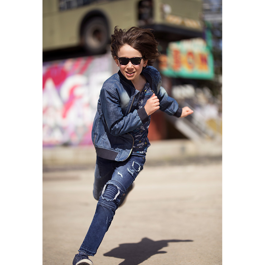 Junior - Blouson effet jeans used avec poche zippée 