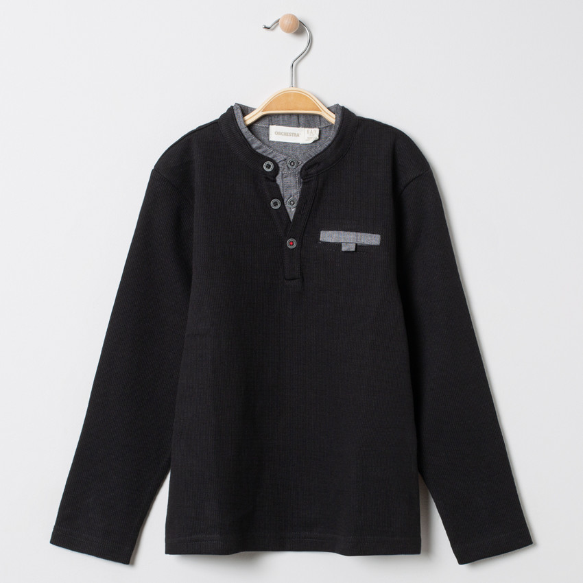 T-shirt manches longues effet 2 en 1 avec détails en chambray 