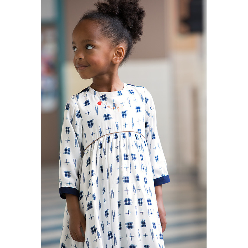 Robe fluide manches 3/4 imprimée fantaisie 