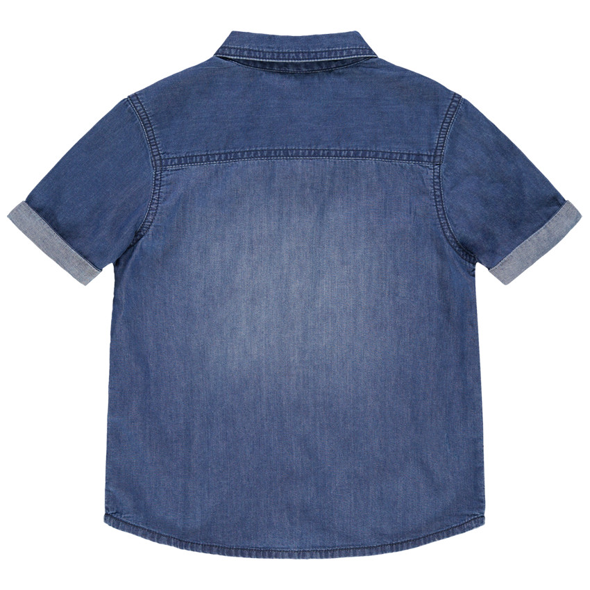 Chemise manches courtes en jean used à poches et broderies 
