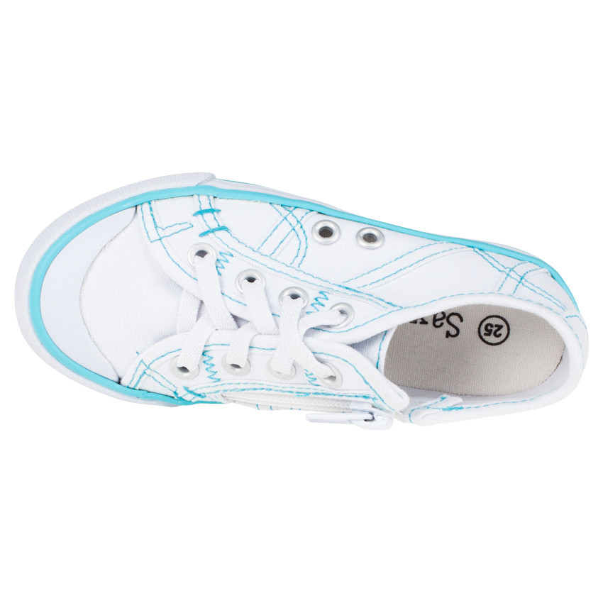 Baskets basses en toile coloris blanc et turquoise du 28 au 35 