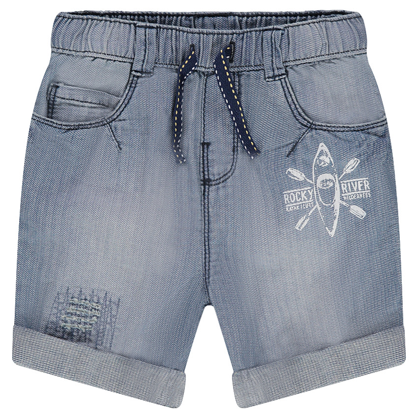 Bermuda en denim effet used avec print kayak 