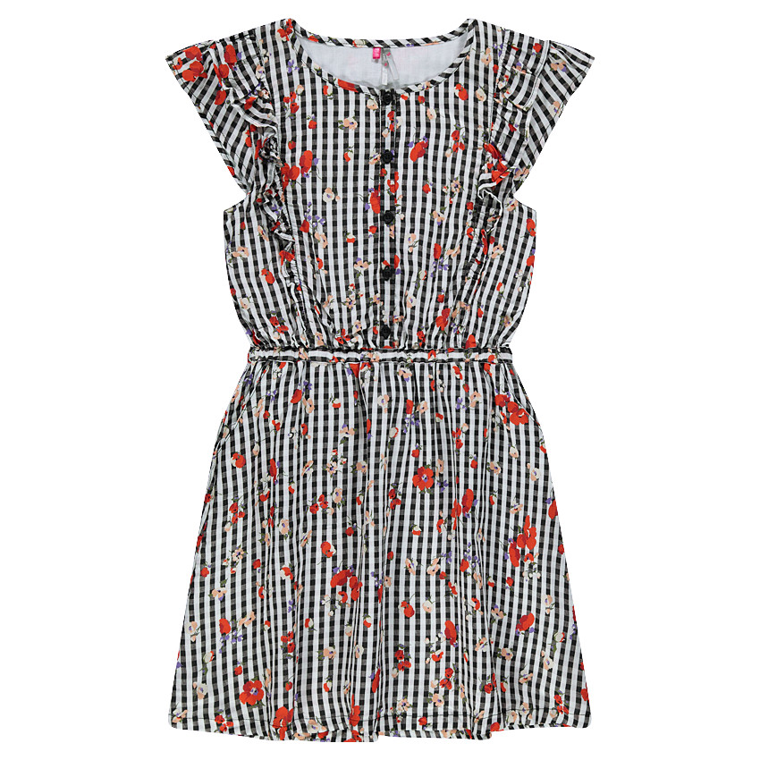 Junior - Robe à fleurs imprimée vichy 