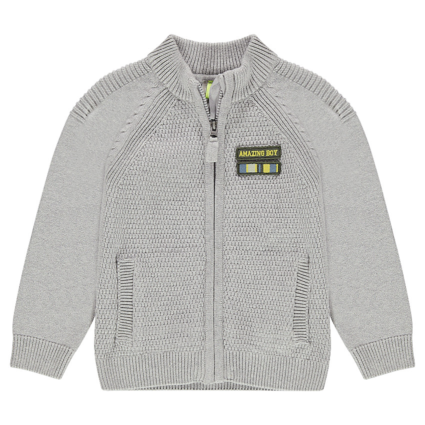 Gilet en tricot zippé avec badge patché sur la poitrine 