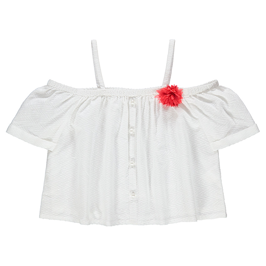 Top court en maille fantaisie avec fleur en tulle 