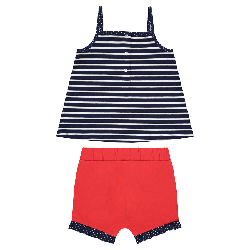 Ensemble avec débardeur rayé et short rouge volanté 