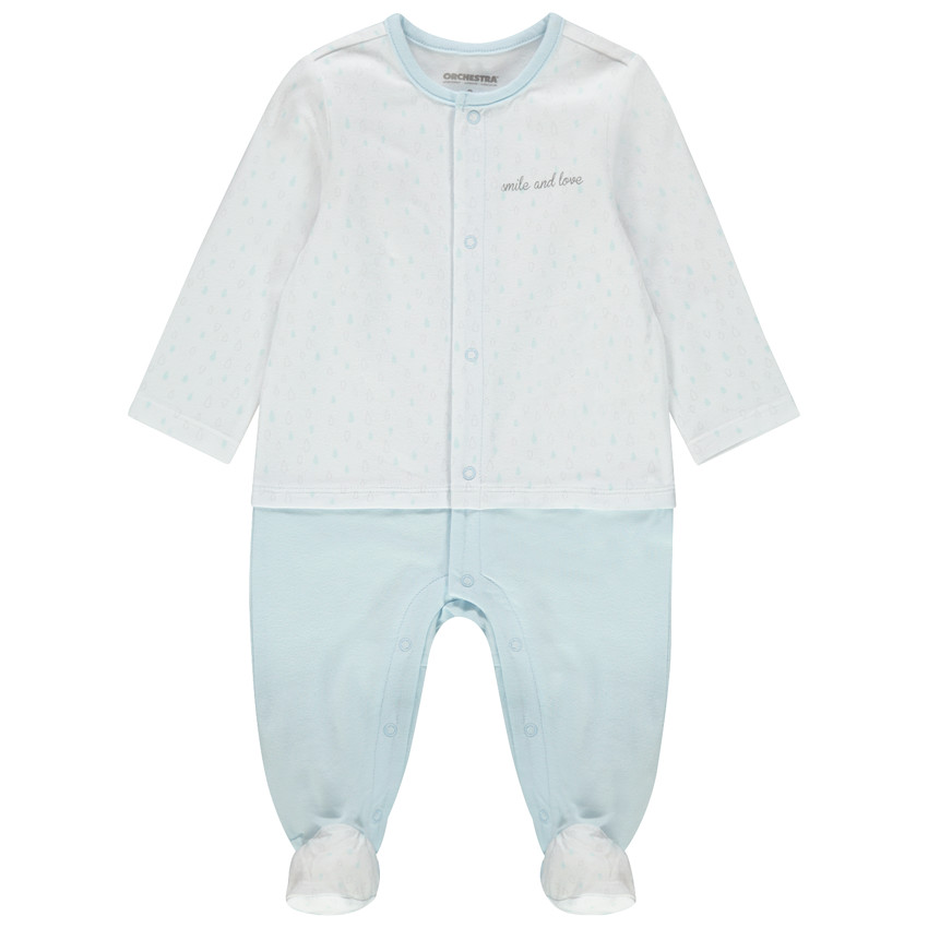 Dors-bien en coton bio à imprimés placés et inscription  