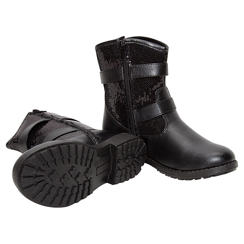 Bottines noires à sequins et boucles fantaisie 