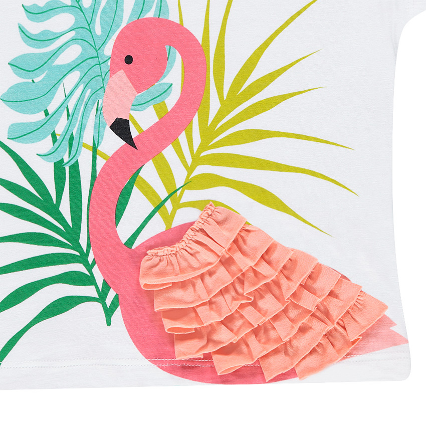 Tee-shirt manches courtes forme boite avec flamant rose volanté 