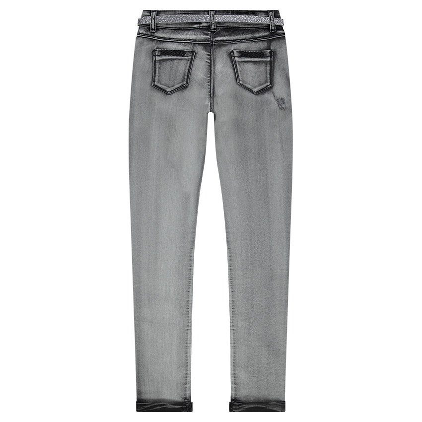 Junior - Jeans effet surteint avec ceinture pailletée 