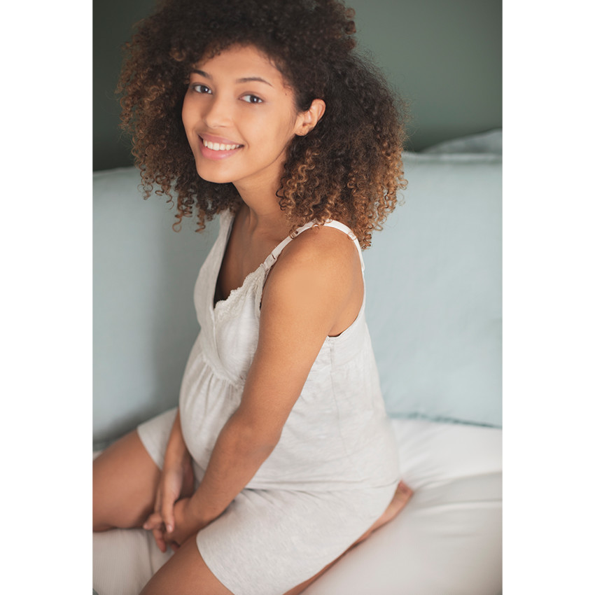 Chemise de nuit en coton bio avec dentelle et bretelles à clips 