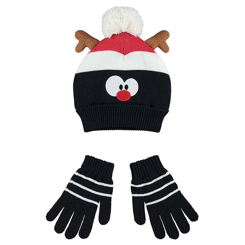 Ensemble bonnet et gants avec doublure sherpa motif renne 