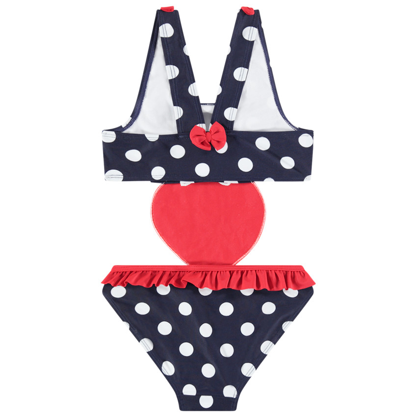 Maillot de bain 1 pièce à  pois et empiècement fraise 