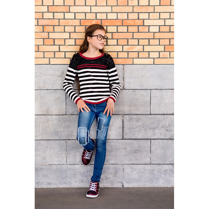 Jeans slim à patchs et franges effet used 