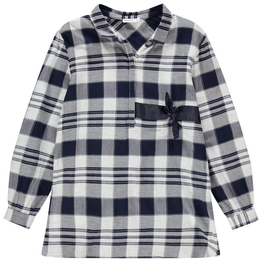Junior - Tunique manches longues à carreaux avec noeud satiné 